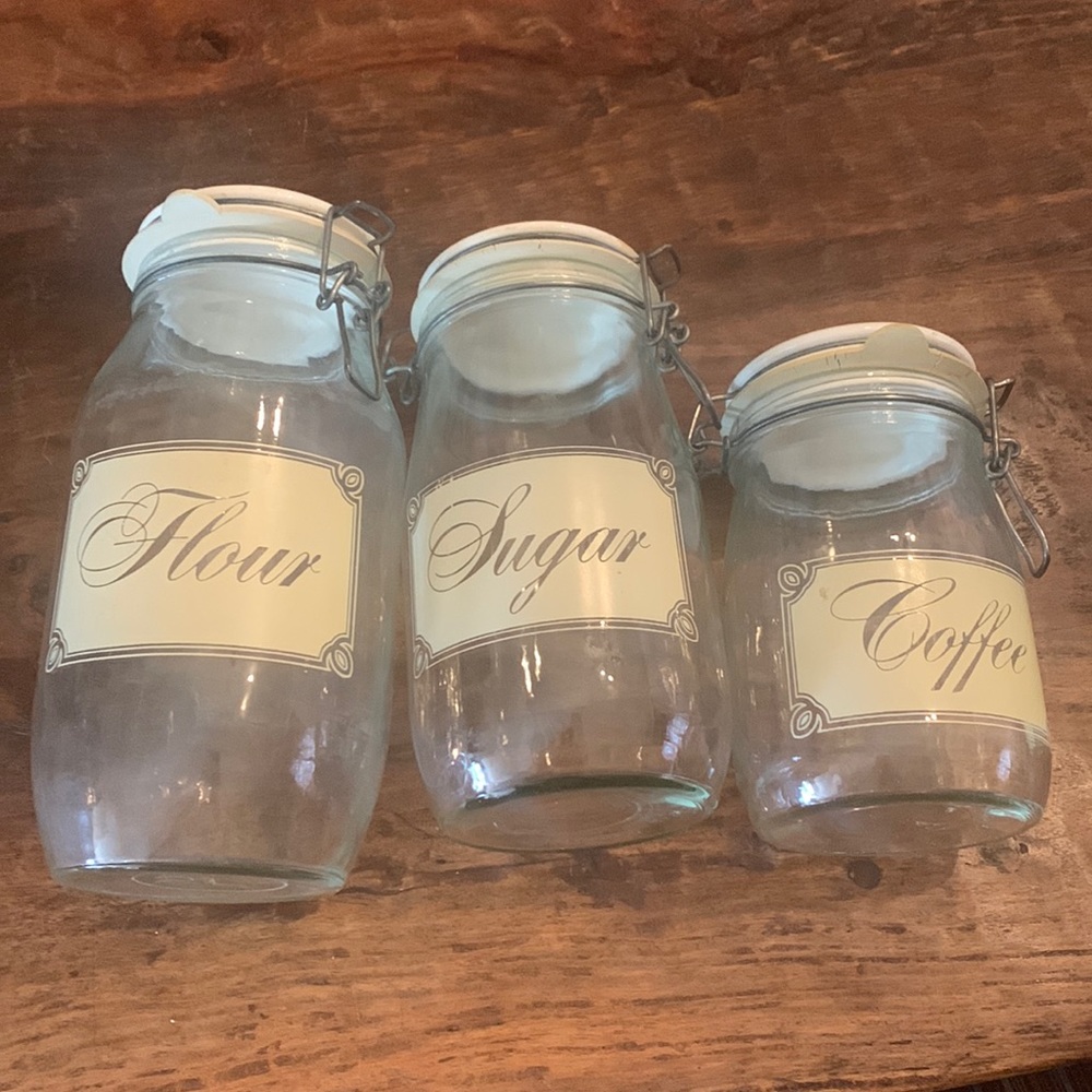 Vintage Carlton canister glass jar set Farmhouse cottage core flour sugar coffee